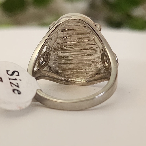 Boho Silver White Buddha Ring Size 7 - Picture 5 of 8